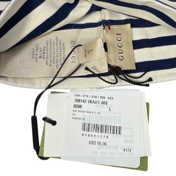 Gucci Kids Blue & White Striped Knit Beanie Cap - Picture 4 of 4